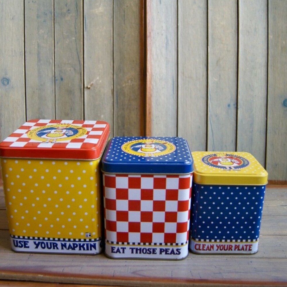 ME Ink Tin Box 1997 Charpente Set of 3 The Queen Of The Kitchen Red Checker